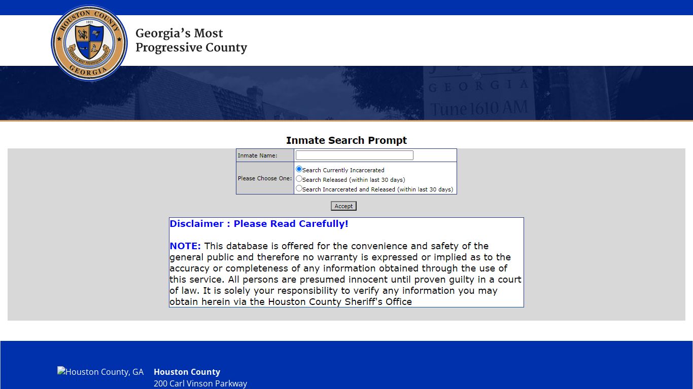 Inmate Search Prompt - online.houstoncountyga.org:8011