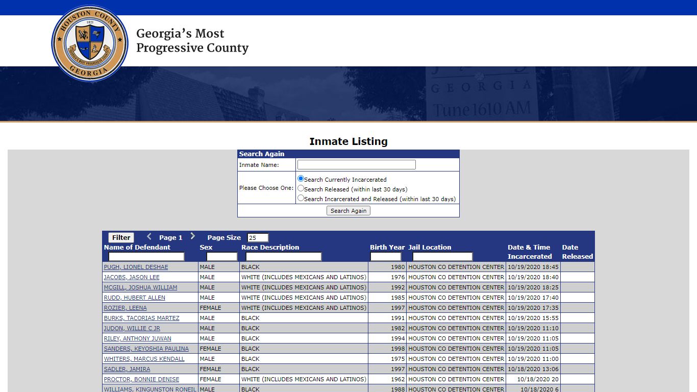 Inmate Listing - online.houstoncountyga.org:8011